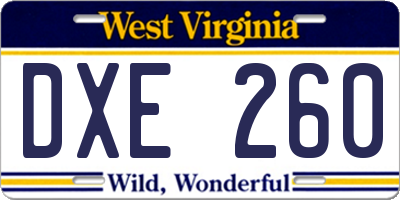WV license plate DXE260
