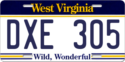 WV license plate DXE305