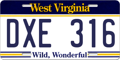 WV license plate DXE316
