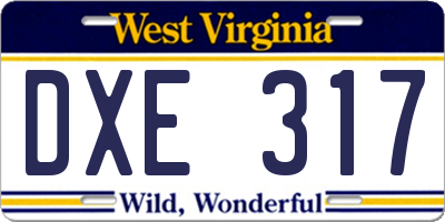 WV license plate DXE317
