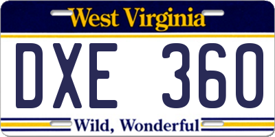 WV license plate DXE360