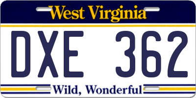 WV license plate DXE362