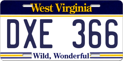 WV license plate DXE366