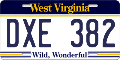 WV license plate DXE382