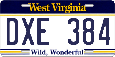 WV license plate DXE384