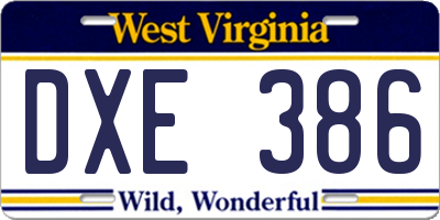 WV license plate DXE386