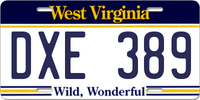 WV license plate DXE389