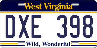 WV license plate DXE398