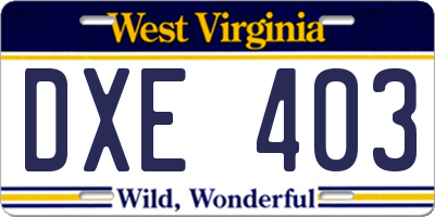 WV license plate DXE403
