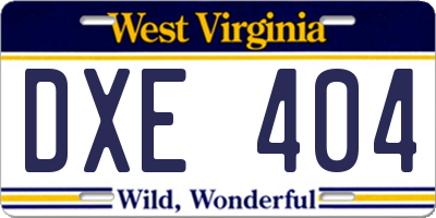 WV license plate DXE404