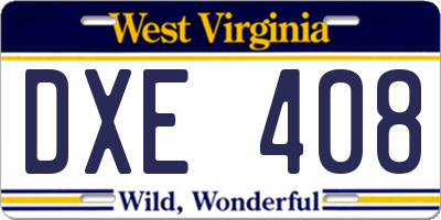WV license plate DXE408
