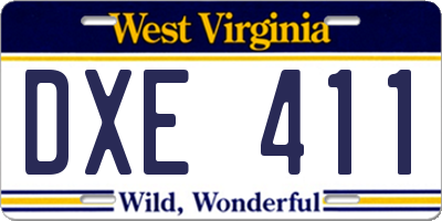 WV license plate DXE411