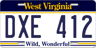 WV license plate DXE412