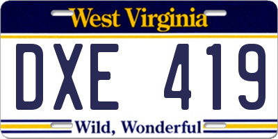 WV license plate DXE419