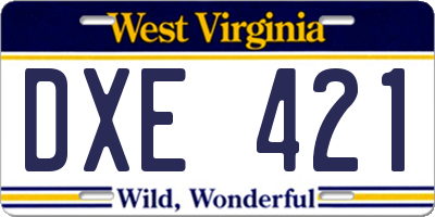 WV license plate DXE421