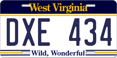 WV license plate DXE434
