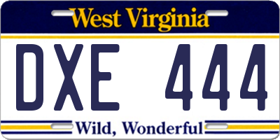 WV license plate DXE444