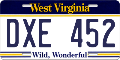WV license plate DXE452