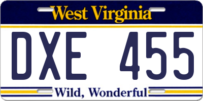 WV license plate DXE455