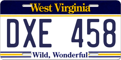 WV license plate DXE458