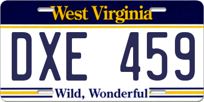 WV license plate DXE459
