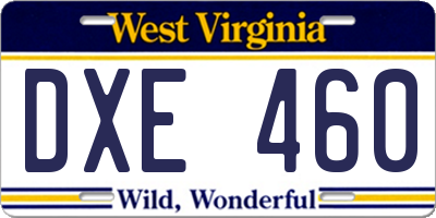 WV license plate DXE460
