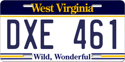 WV license plate DXE461