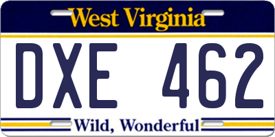 WV license plate DXE462