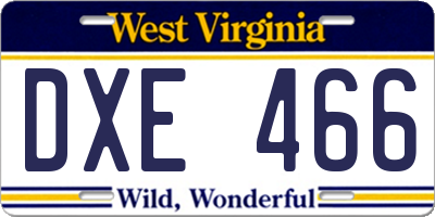 WV license plate DXE466