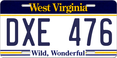 WV license plate DXE476