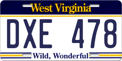 WV license plate DXE478