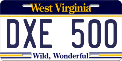 WV license plate DXE500
