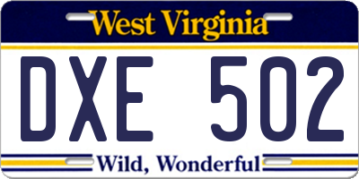 WV license plate DXE502