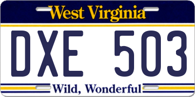 WV license plate DXE503