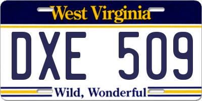 WV license plate DXE509