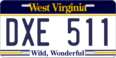 WV license plate DXE511