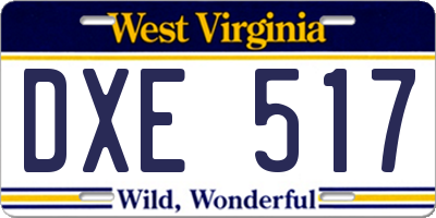WV license plate DXE517