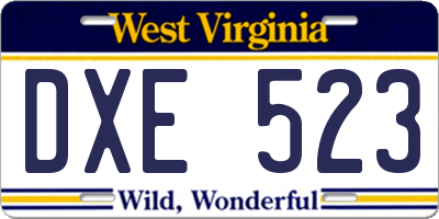 WV license plate DXE523