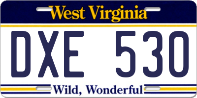 WV license plate DXE530