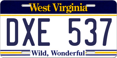 WV license plate DXE537