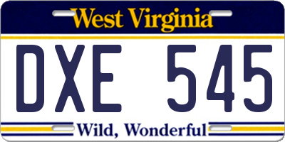 WV license plate DXE545