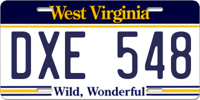 WV license plate DXE548