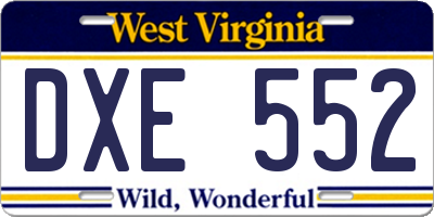 WV license plate DXE552