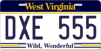 WV license plate DXE555