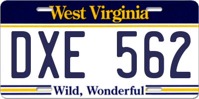 WV license plate DXE562