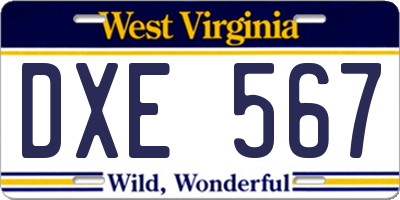 WV license plate DXE567