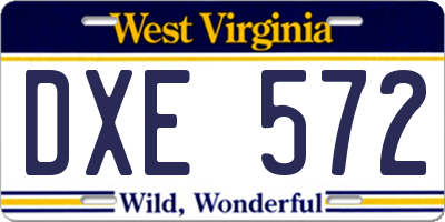 WV license plate DXE572