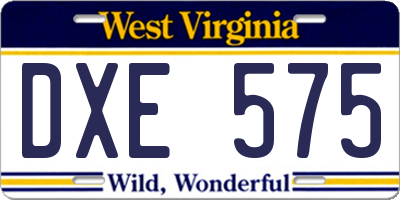 WV license plate DXE575