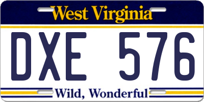 WV license plate DXE576