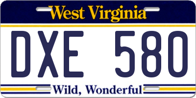 WV license plate DXE580